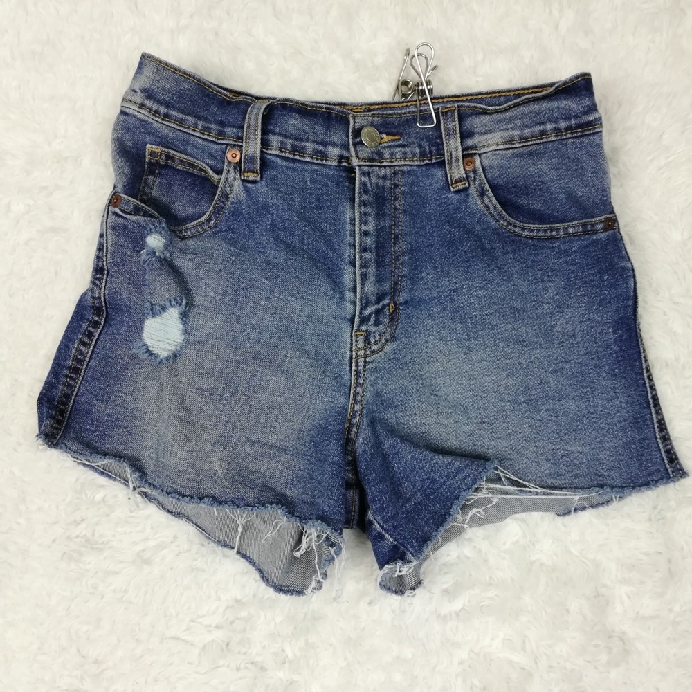 Signature Levi Strauss Womens Shorts Blue Denim Heritage High Rise Cut Off 0